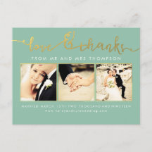 Sage Mint Gold Wedding Love & Thanks Script Photo