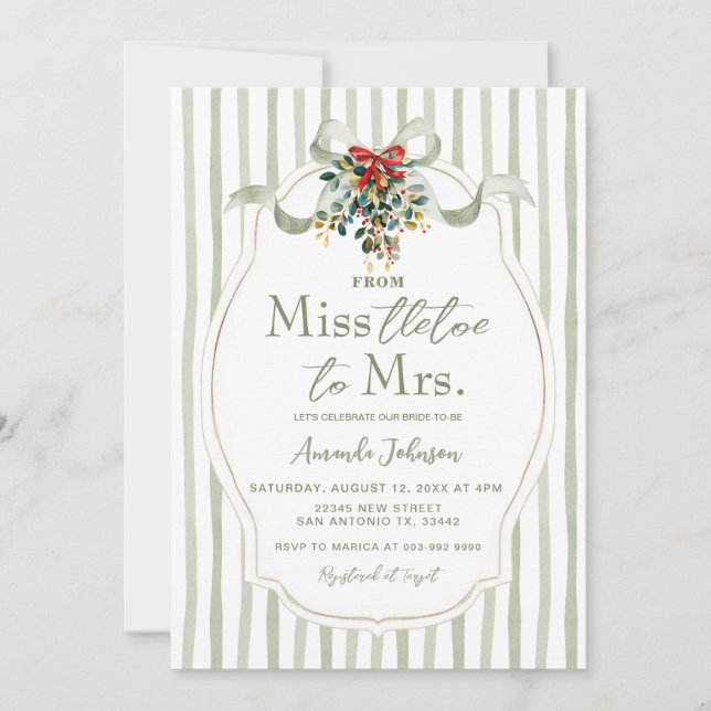Sage Miss-tletoe to Mrs. Christmas Bridal Shower  Invitation (Front)
