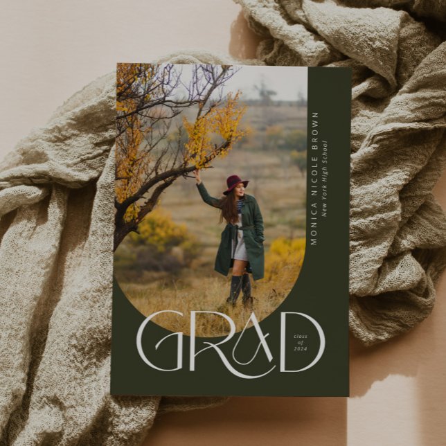Sage Modern Arch Minimalist Photo Graduation Party Invitation (Creator Uploaded)