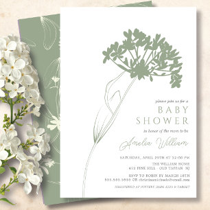 Sage Modern Floral Baby Shower Invitation