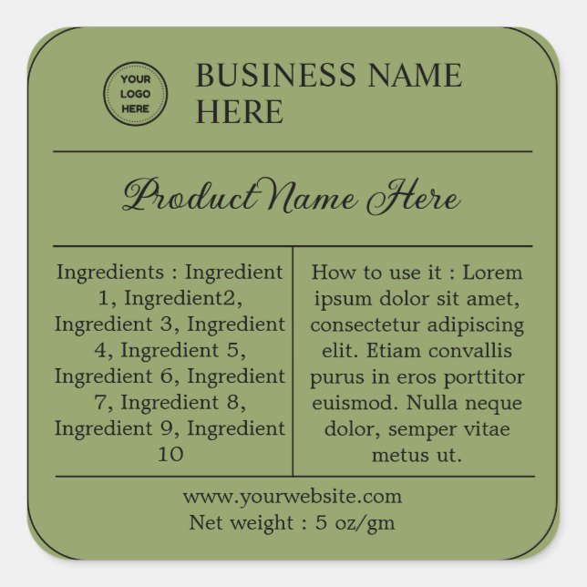 Sage Modern Ingredients Instructions Product Label (Front)