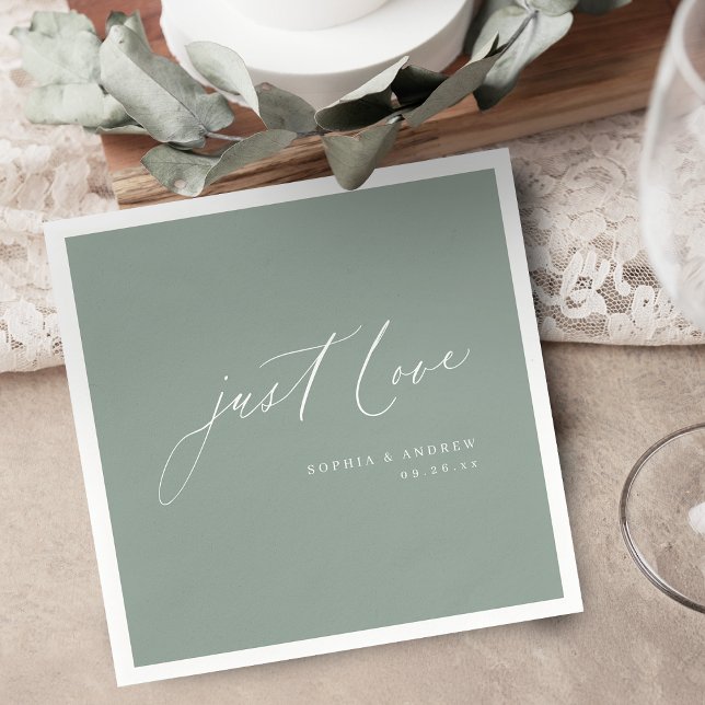 Sage modern just love script minimalist wedding napkin (Sage modern just love script minimalist wedding napkins)