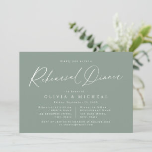 Sage modern script minimalist rehearsal dinner invitation