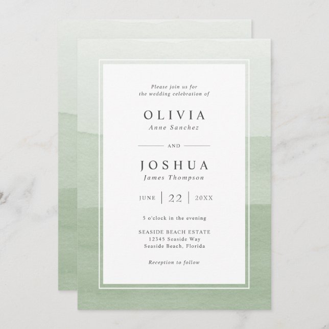 Sage Modern Wedding All In One Invitation (Front/Back)