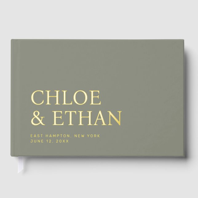 Sage Modern Wedding Foil Guest Book (Front)