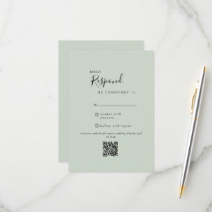 Sage Modern Wedding QR Code RSVP Card