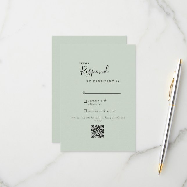 Sage Modern Wedding QR Code RSVP  Card (Front/Back In Situ)