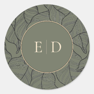 Sage Monogram Elegant Modern Floral Classic Round Sticker