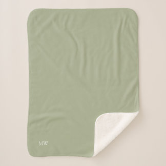 Sage Monogram Initial Soft Warm Cosy Sherpa Blanket