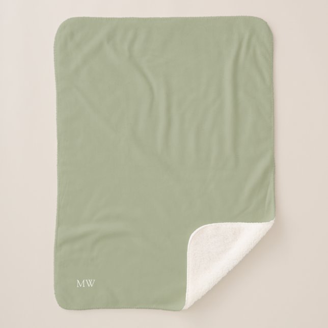Sage Monogram Initial Soft Warm Cosy Sherpa Blanket (Front)