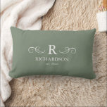 Sage Monogram Lumbar Pillow<br><div class="desc">Bring warmth and elegance to your home with this customisable sage green lumbar pillow. Easily personalise with your monogram, family name, and est. date, making it a meaningful accent for your living room, bedroom, or entryway. The soft sage green backdrop offers a soothing, contemporary feel that complements a variety of...</div>