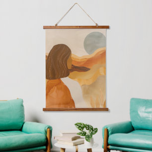 Sage Moon Boho Desert Hills Terracotta Landscape Hanging Tapestry