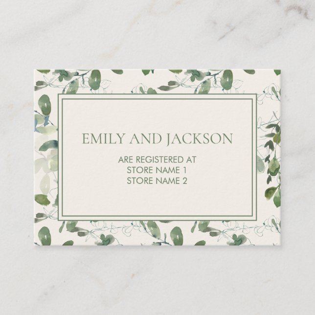 Sage Moss Green Leaves Cream Wedding Registry Enclosure Card (Front)