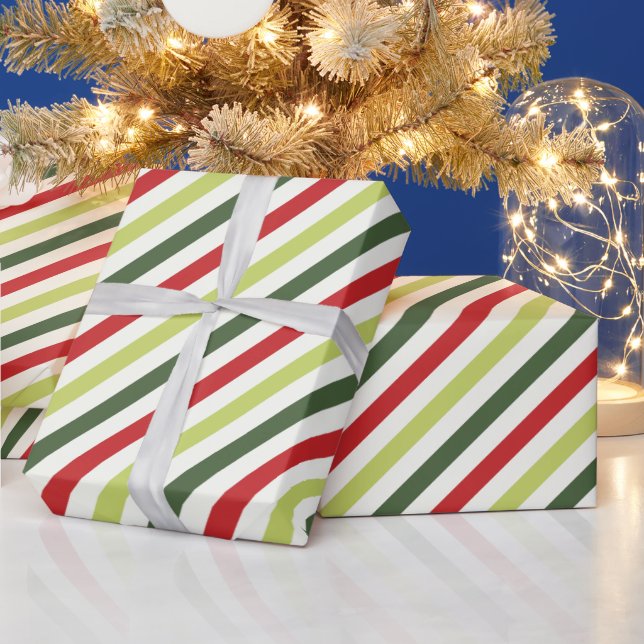 Sage, Moss, Red and Ivory Striped Wrapping Paper (Holidays)
