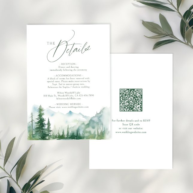 Sage Mountain Forest Rustic QR code Details Card (Sage Mountain Forest Rustic QR code Details Note Card)