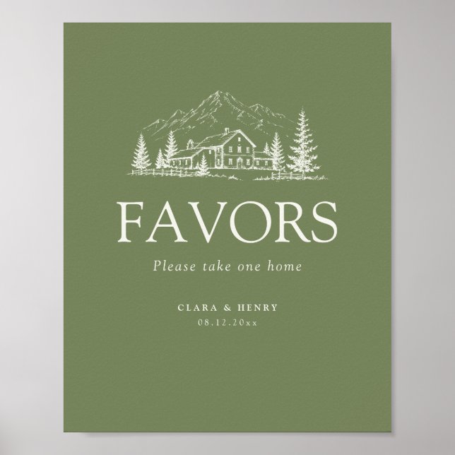 Sage Mountain Wedding Favour Table Sign (Front)