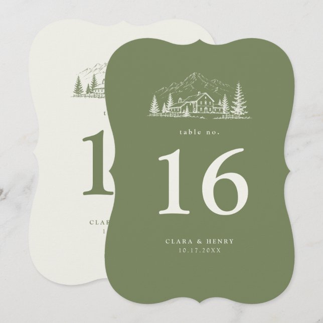 Sage Mountain Wedding Table Number (Front/Back)
