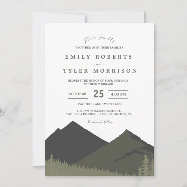 Sage Mountain Woodland Forest Wedding Invite (Front)