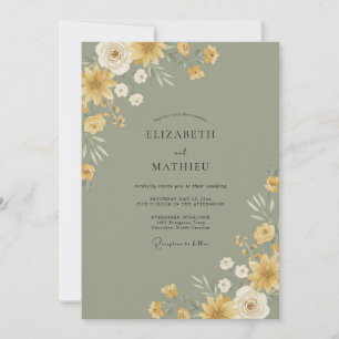 Sage Mustard Blossom Wedding Invitation