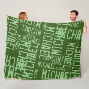 Sage Names repeated on a Forest-Green Fleece Blanket