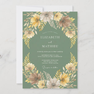 Sage Ochre Leafy Wedding Invitation