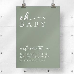 Sage Oh Baby Minimalist Baby Shower Welcome Sign