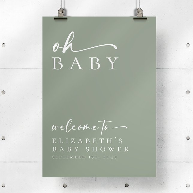 Sage Oh Baby Minimalist Baby Shower Welcome Sign (Creator Uploaded)