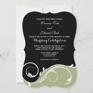 Sage Olive Black Swirl Bracket Wedding Invites