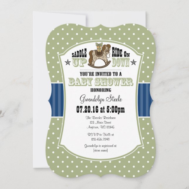 Sage Olive Blue Cowboy Baby Shower Invitation (Front)