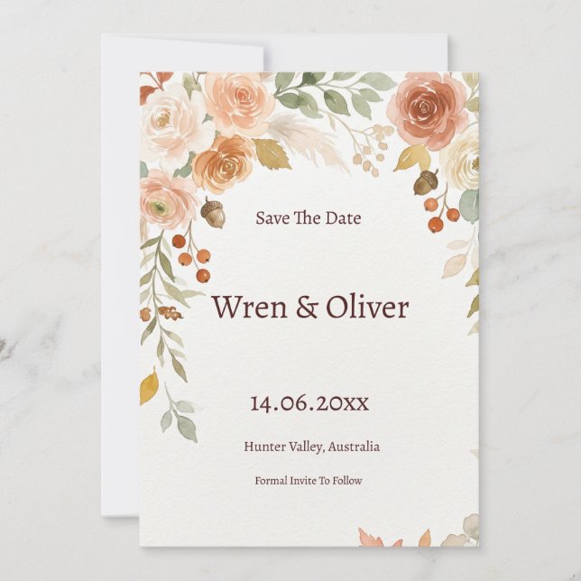 Sage Olive Branch Save the Date Card (Front)