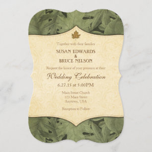 Sage Olive Cream Leaf Vintage Wedding Invitation