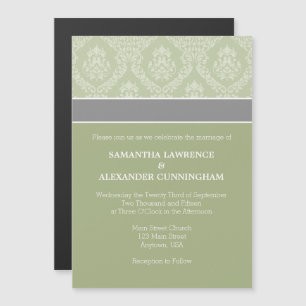 Sage Olive Damask Magnetic Wedding Invitation