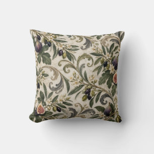 Sage Olive Fig Botanical Scroll Cushion