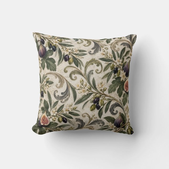 Sage Olive Fig Botanical Scroll Cushion (Front)