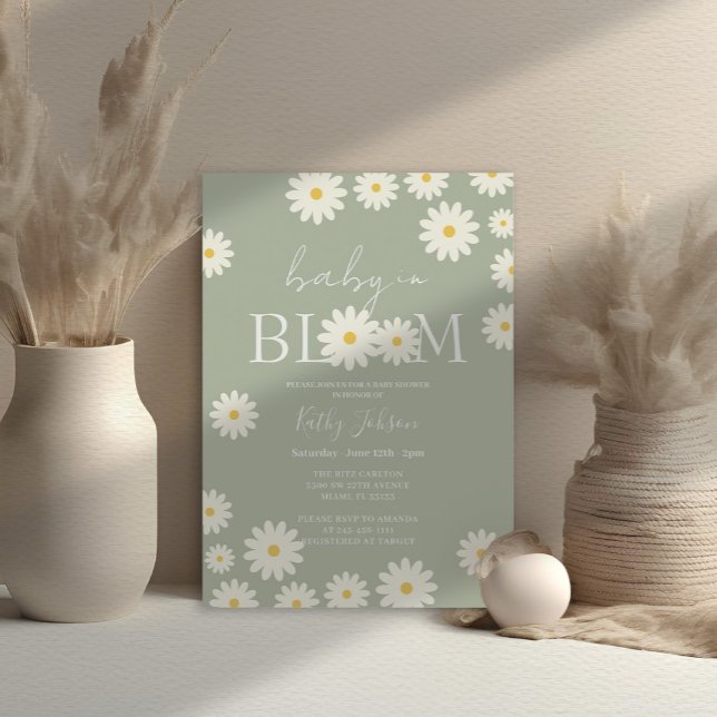 Sage Olive Floral Daisy Baby in Bloom Shower  Invitation (Creator Uploaded)
