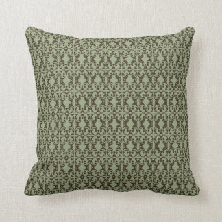 sage olive green and brown ornate damask pattern cushion