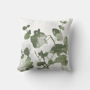 Sage Olive Green Botanical Brunches and Leaves Cushion