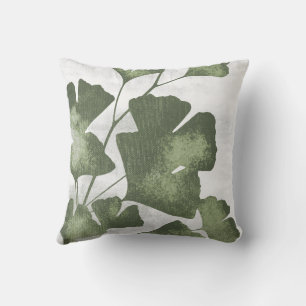 Sage Olive Green Botanical Ginkgo Biloba Leaves Cushion