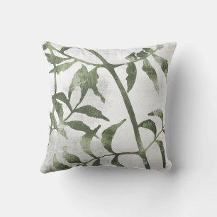 Sage Olive Green Botanical Stems and Leaves Cushion