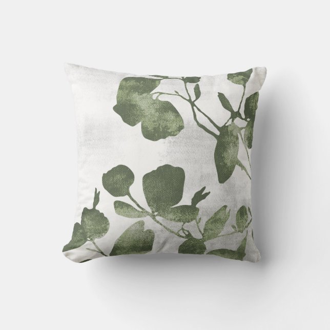 Sage Olive Green Botanical Tree Leaves Cushion (Front)