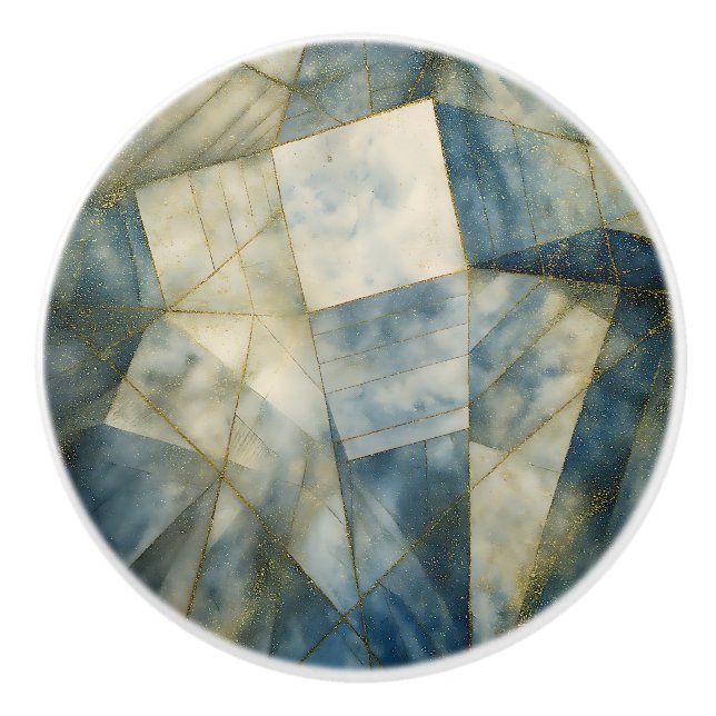 Sage Olive Green Gold Geometric Abstract Natural Ceramic Knob (Front)
