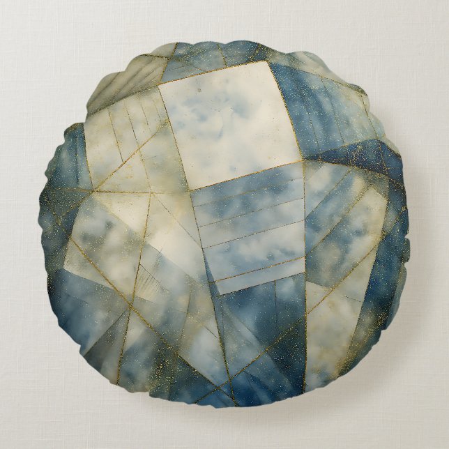 Sage Olive Green Gold Geometric Abstract Natural Round Cushion (Front)