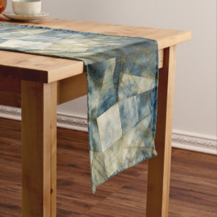 Sage Olive Green Gold Geometric Abstract Natural Short Table Runner