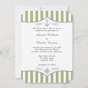Sage Olive Green Grey Nautical Wedding Invitation
