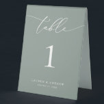 Sage Olive Green Minimalist Wedding | Event Custom<br><div class="desc">(**PLEASE NOTE: To order,  simply adjust your table number (and name/date) and add each number to your cart separately. Then check out once you are finished.) Beautiful,  elegant,  modern and minimalist,  table number card. Fully customisable with your names (or Event Name) and Date.</div>