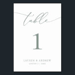 Sage Olive Green Minimalist Wedding | Event Custom Table Number<br><div class="desc">(**PLEASE NOTE: To order,  simply adjust your table number (and name/date) and add each number to your cart separately. Then check out once you are finished.) Beautiful,  elegant,  modern and minimalist,  table number card. Fully customisable with your names (or Event Name) and Date.</div>