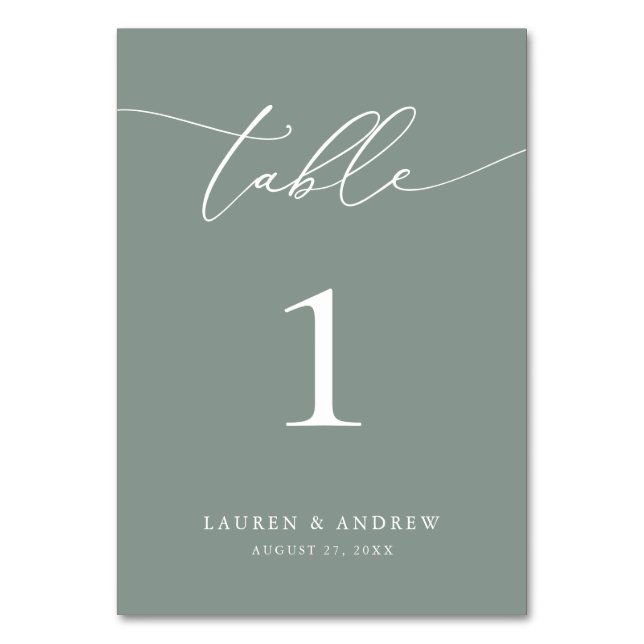 Sage Olive Green Minimalist Wedding | Event Custom Table Number (Front)