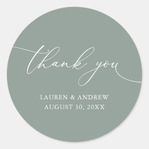 Sage Olive Green Minimalist Wedding Thank You Classic Round Sticker