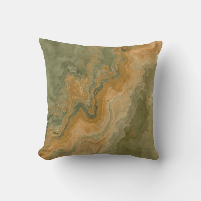 Sage Olive Green Mustard Yellow Print 16" Cushion (Front)