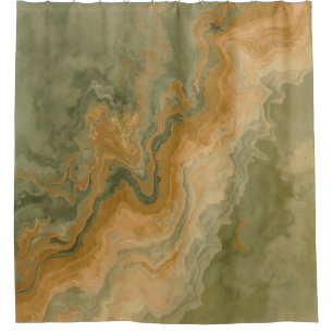 Sage Olive Green Mustard Yellow Print Shower Curtain